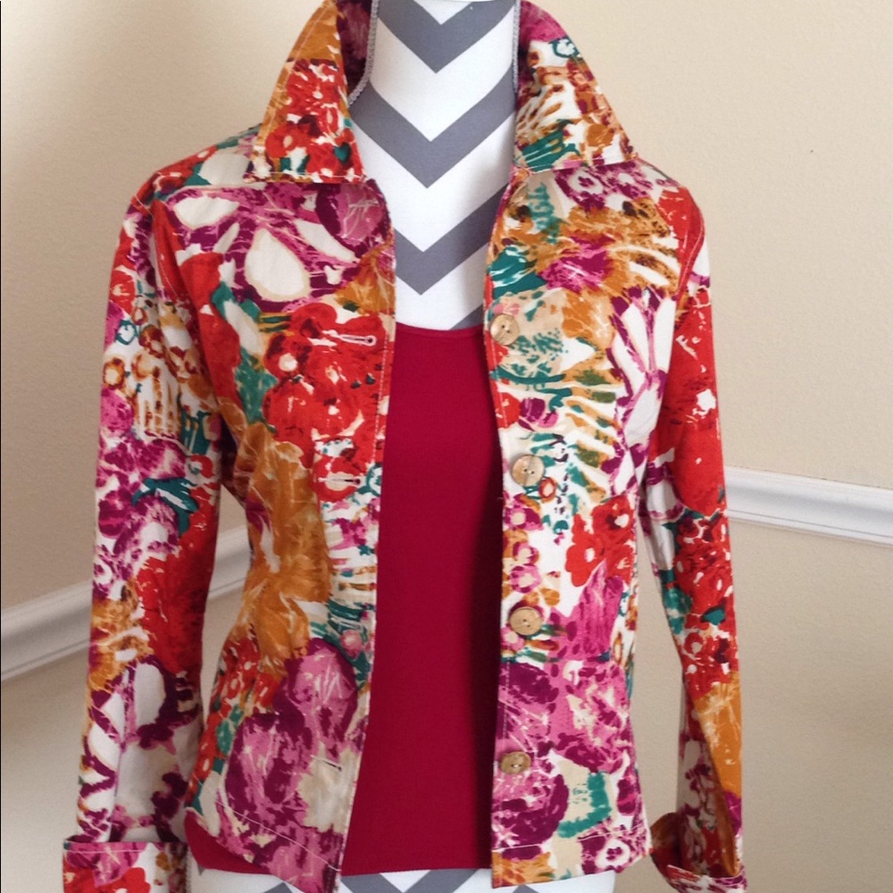 Coldwater Creek jacket Floral Orange Yellow Purple Print SZ S
